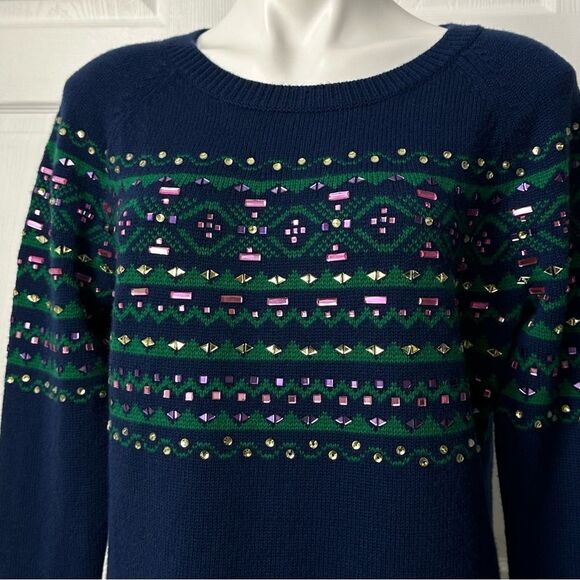 Talbots Lambswool Bejeweled Holiday Sweater Large - Picture 12 of 12